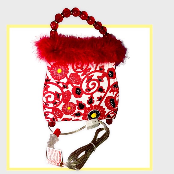 Purse Lamp with Feathers and beaded “handle” - NEW IN BOX - Picture 2 of 6